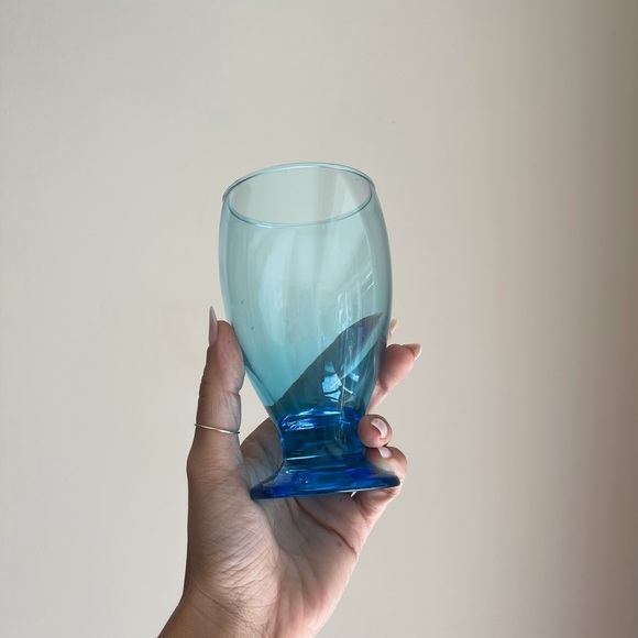 SOLD-Set of 4 Footed Teardrop Cobalt Drinking Glasses - Picture 3 of 6